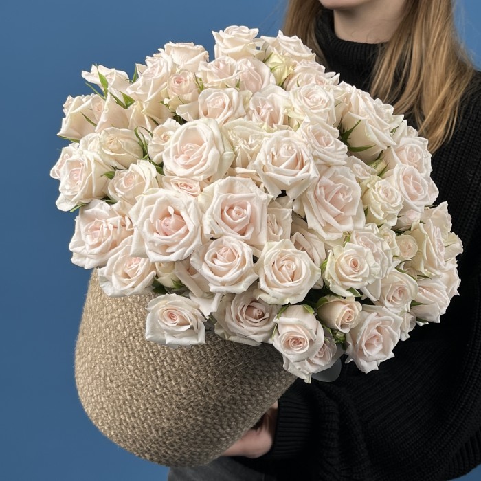 25 кустовых роз Роял Порцелина в кашпо